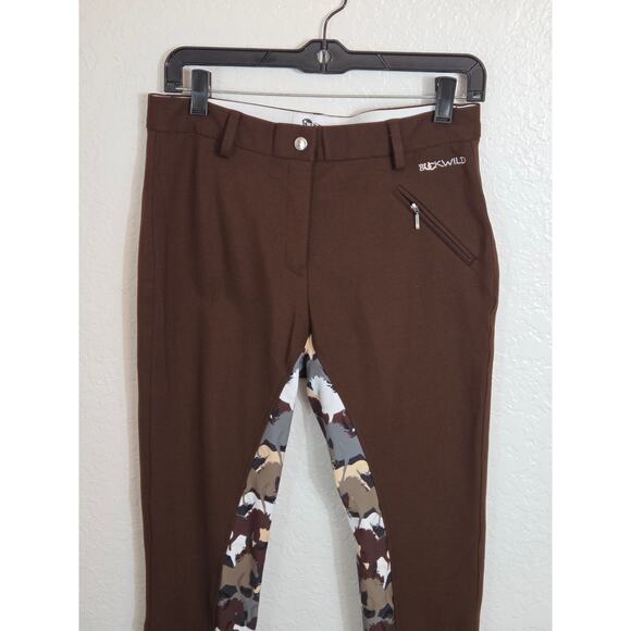 Buckwild Breeches Horse Riding Pants Medium Brown Horse Print Equestrian Stretch - Picture 2 of 11